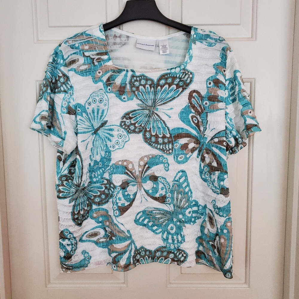 Alfred Dunner Women's multicolor ruffle butterfly Blouse square neck size Large